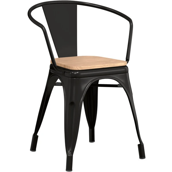 LT&S Alloy Series Lancaster Table & Seating Alloy Series Black Metal Indoor Industrial Cafe Arm Chair With Natural Wooden Seat 2 LT&S Alloy Series Lancaster Table & Seating Alloy Series Black Metal Indoor Industrial Cafe Arm Chair With Natural Wooden Seat - Image 2