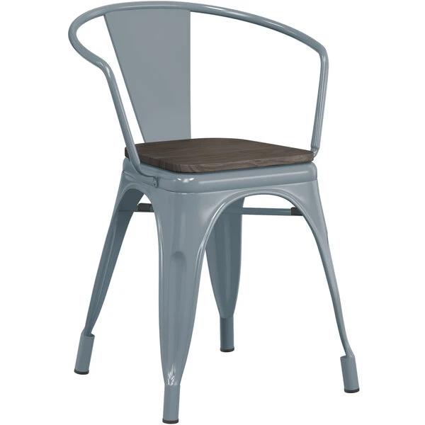 LT&S Alloy Series Lancaster Table & Seating Alloy Series Charcoal Metal Indoor Industrial Cafe Arm Chair With Black Wood Seat 2 LT&S Alloy Series Lancaster Table & Seating Alloy Series Charcoal Metal Indoor Industrial Cafe Arm Chair With Black Wood Seat - Image 2