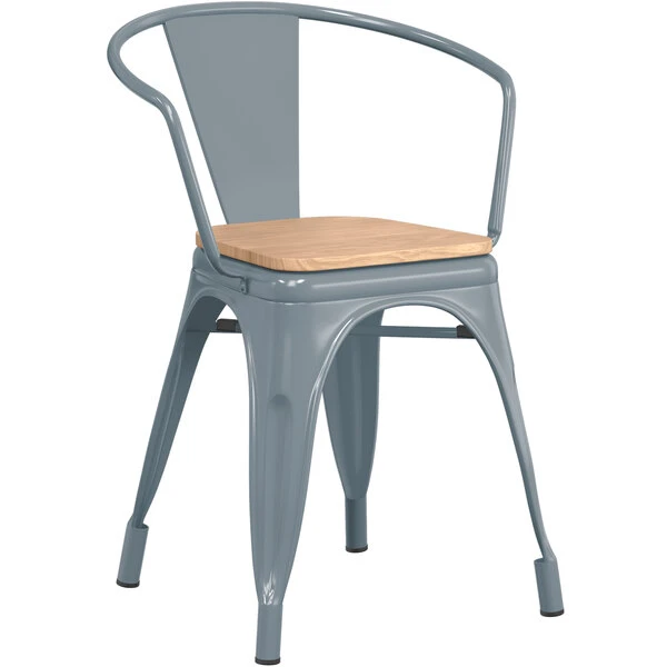 LT&S Alloy Series Lancaster Table & Seating Alloy Series Charcoal Metal Indoor Industrial Cafe Arm Chair With Natural Wood Seat 2 LT&S Alloy Series Lancaster Table & Seating Alloy Series Charcoal Metal Indoor Industrial Cafe Arm Chair With Natural Wood Seat - Image 2