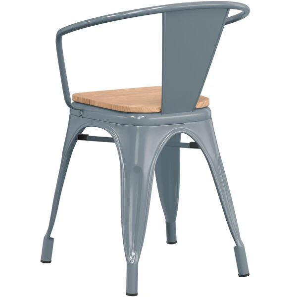 LT&S Alloy Series Lancaster Table & Seating Alloy Series Charcoal Metal Indoor Industrial Cafe Arm Chair With Natural Wood Seat 3 LT&S Alloy Series Lancaster Table & Seating Alloy Series Charcoal Metal Indoor Industrial Cafe Arm Chair With Natural Wood Seat - Image 3