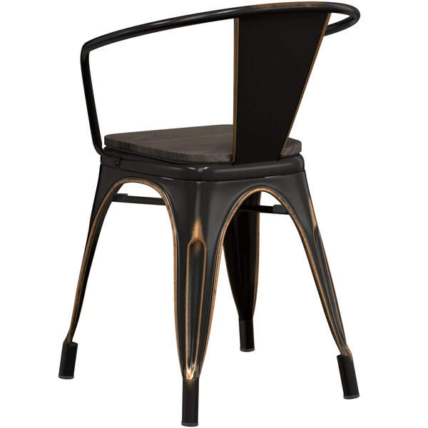 LT&S Alloy Series Lancaster Table & Seating Alloy Series Distressed Copper Metal Indoor Industrial Cafe Arm Chair With Black Wooden Seat 3 LT&S Alloy Series Lancaster Table & Seating Alloy Series Distressed Copper Metal Indoor Industrial Cafe Arm Chair With Black Wooden Seat - Image 3