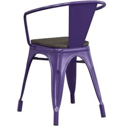 LT&S Alloy Series Lancaster Table & Seating Alloy Series Purple Metal Indoor Industrial Cafe Arm Chair With Black Wood Seat -Zown Shop 2428616