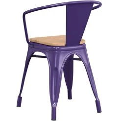 LT&S Alloy Series Lancaster Table & Seating Alloy Series Purple Metal Indoor Industrial Cafe Arm Chair With Natural Wood Seat -Zown Shop 2428619