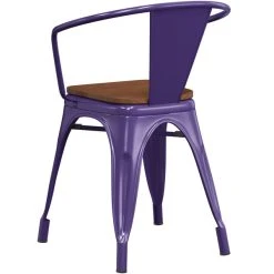 LT&S Alloy Series Lancaster Table & Seating Alloy Series Purple Metal Indoor Industrial Cafe Arm Chair With Walnut Wood Seat -Zown Shop 2428622