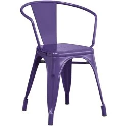 LT&S Alloy Series Lancaster Table & Seating Alloy Series Purple Metal Indoor Industrial Cafe Arm Chair With Walnut Wood Seat -Zown Shop 2428623
