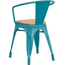 LT&S Alloy Series Lancaster Table & Seating Alloy Series Teal Metal Indoor Industrial Cafe Arm Chair With Natural Wood Seat -Zown Shop 2428737