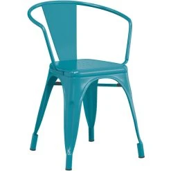 LT&S Alloy Series Lancaster Table & Seating Alloy Series Teal Metal Indoor Industrial Cafe Arm Chair With Natural Wood Seat -Zown Shop 2428738