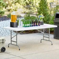 Lancaster Table & Seating 30" X 72" Granite White Heavy-Duty Blow Molded 24 3/8"-35 3/8" Adjustable Height Plastic Folding Table -Zown Shop 2429618