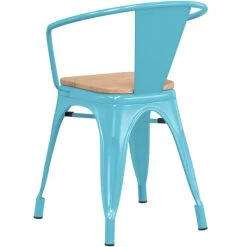 LT&S Alloy Series Lancaster Table & Seating Alloy Series Arctic Blue Metal Indoor Industrial Cafe Arm Chair With Vertical Slat Back And Natural Wood Seat -Zown Shop 2430359