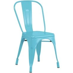 LT&S Alloy Series Lancaster Table & Seating Alloy Series Arctic Blue Metal Indoor Industrial Cafe Chair With Vertical Slat Back And Black Wood Seat -Zown Shop 2430377