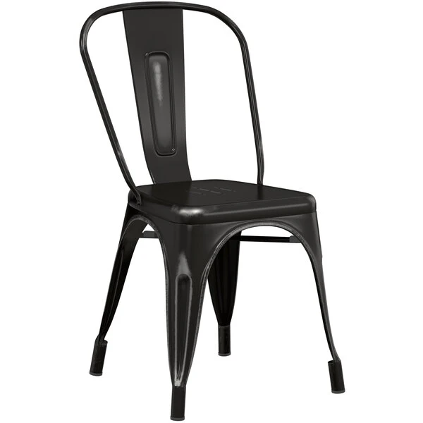 LT&S Alloy Series Lancaster Table & Seating Alloy Series Distressed Black Metal Indoor Industrial Cafe Chair With Vertical Slat Back And Walnut Wood Seat 4 LT&S Alloy Series Lancaster Table & Seating Alloy Series Distressed Black Metal Indoor Industrial Cafe Chair With Vertical Slat Back And Walnut Wood Seat - Image 4