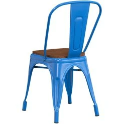 LT&S Alloy Series Lancaster Table & Seating Alloy Series Blue Metal Indoor Industrial Cafe Chair With Vertical Slat Back And Walnut Wood Seat -Zown Shop 2430463