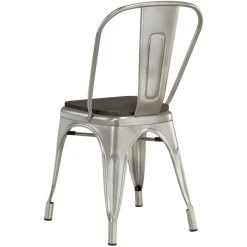 LT&S Alloy Series Lancaster Table & Seating Alloy Series Clear Coated Metal Indoor Industrial Cafe Chair With Vertical Slat Back And Black Wood Seat -Zown Shop 2430475