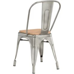 LT&S Alloy Series Lancaster Table & Seating Alloy Series Clear Coated Metal Indoor Industrial Cafe Chair With Vertical Slat Back And Natural Wood Seat -Zown Shop 2430478