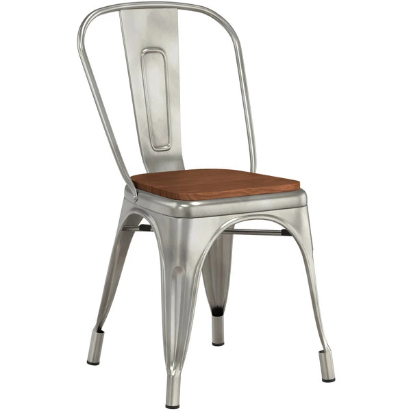 LT&S Alloy Series Lancaster Table & Seating Alloy Series Clear Coated Metal Indoor Industrial Cafe Chair With Vertical Slat Back And Walnut Wood Seat 2 LT&S Alloy Series Lancaster Table & Seating Alloy Series Clear Coated Metal Indoor Industrial Cafe Chair With Vertical Slat Back And Walnut Wood Seat - Image 2