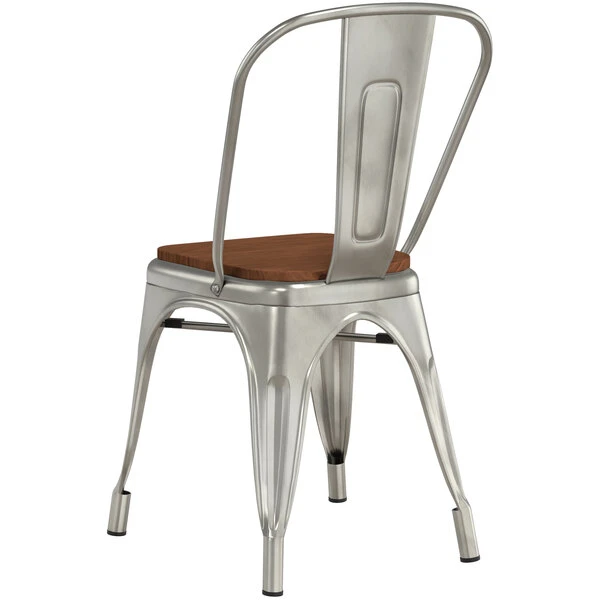 LT&S Alloy Series Lancaster Table & Seating Alloy Series Clear Coated Metal Indoor Industrial Cafe Chair With Vertical Slat Back And Walnut Wood Seat 3 LT&S Alloy Series Lancaster Table & Seating Alloy Series Clear Coated Metal Indoor Industrial Cafe Chair With Vertical Slat Back And Walnut Wood Seat - Image 3