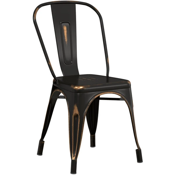 LT&S Alloy Series Lancaster Table & Seating Alloy Series Distressed Copper Metal Indoor Industrial Cafe Chair With Vertical Slat Back And Black Wood Seat 4 LT&S Alloy Series Lancaster Table & Seating Alloy Series Distressed Copper Metal Indoor Industrial Cafe Chair With Vertical Slat Back And Black Wood Seat - Image 4