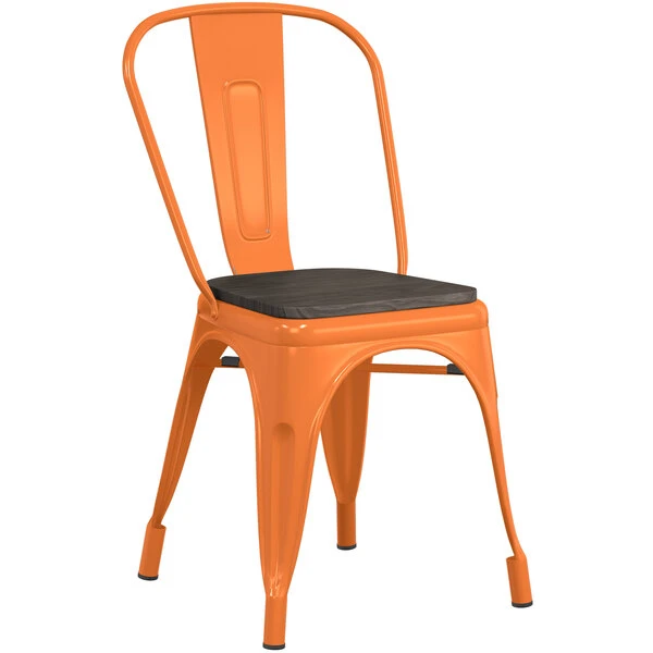 LT&S Alloy Series Lancaster Table & Seating Alloy Series Orange Metal Indoor Industrial Cafe Chair With Vertical Slat Back And Black Wood Seat 2 LT&S Alloy Series Lancaster Table & Seating Alloy Series Orange Metal Indoor Industrial Cafe Chair With Vertical Slat Back And Black Wood Seat - Image 2