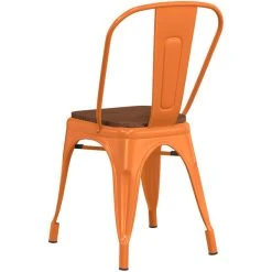 LT&S Alloy Series Lancaster Table & Seating Alloy Series Orange Metal Indoor Industrial Cafe Chair With Vertical Slat Back And Walnut Wood Seat -Zown Shop 2430616