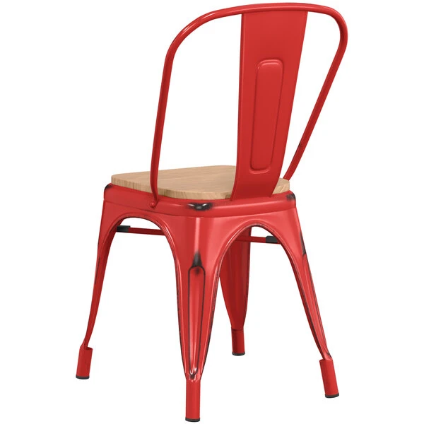 LT&S Alloy Series Lancaster Table & Seating Alloy Series Distressed Red Metal Indoor Industrial Cafe Chair With Vertical Slat Back And Natural Wood Seat 3 LT&S Alloy Series Lancaster Table & Seating Alloy Series Distressed Red Metal Indoor Industrial Cafe Chair With Vertical Slat Back And Natural Wood Seat - Image 3