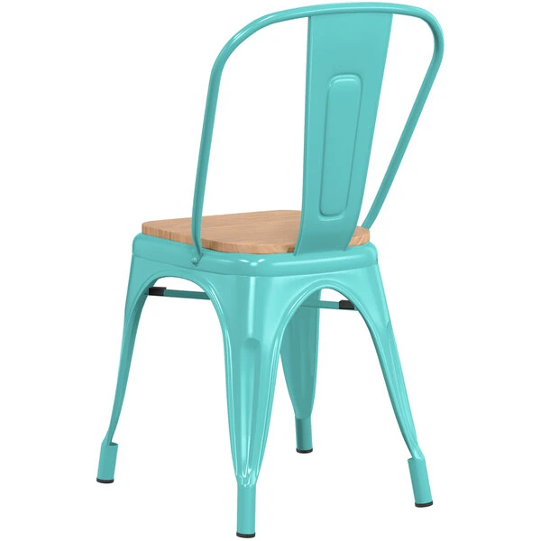 LT&S Alloy Series Lancaster Table & Seating Alloy Series Seafoam Metal Indoor Industrial Cafe Chair With Vertical Slat Back And Natural Wood Seat 3 LT&S Alloy Series Lancaster Table & Seating Alloy Series Seafoam Metal Indoor Industrial Cafe Chair With Vertical Slat Back And Natural Wood Seat - Image 3