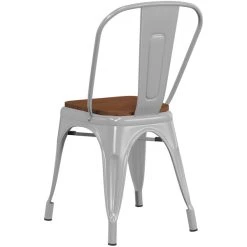 LT&S Alloy Series Lancaster Table & Seating Alloy Series Silver Metal Indoor Industrial Cafe Chair With Vertical Slat Back And Walnut Wood Seat -Zown Shop 2430868