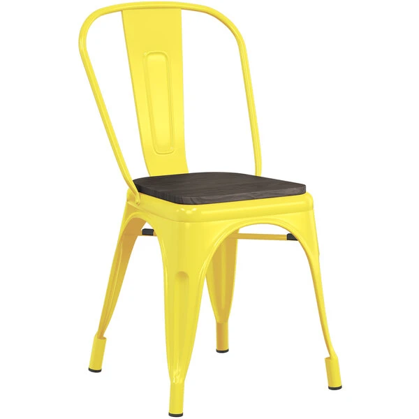 LT&S Alloy Series Lancaster Table & Seating Alloy Series Yellow Metal Indoor Industrial Cafe Chair With Vertical Slat Back And Black Wood Seat 2 LT&S Alloy Series Lancaster Table & Seating Alloy Series Yellow Metal Indoor Industrial Cafe Chair With Vertical Slat Back And Black Wood Seat - Image 2