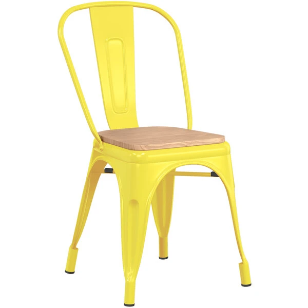 LT&S Alloy Series Lancaster Table & Seating Alloy Series Yellow Metal Indoor Industrial Cafe Chair With Vertical Slat Back And Natural Wood Seat 2 LT&S Alloy Series Lancaster Table & Seating Alloy Series Yellow Metal Indoor Industrial Cafe Chair With Vertical Slat Back And Natural Wood Seat - Image 2