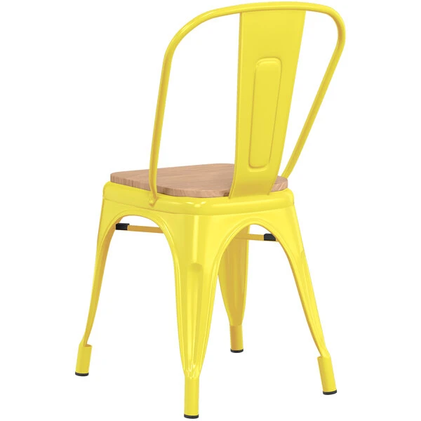 LT&S Alloy Series Lancaster Table & Seating Alloy Series Yellow Metal Indoor Industrial Cafe Chair With Vertical Slat Back And Natural Wood Seat 3 LT&S Alloy Series Lancaster Table & Seating Alloy Series Yellow Metal Indoor Industrial Cafe Chair With Vertical Slat Back And Natural Wood Seat - Image 3