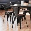 LT&S Alloy Series Lancaster Table & Seating Alloy Series Distressed Copper Metal Indoor Industrial Cafe Arm Chair With Vertical Slat Back And Walnut Wood Seat