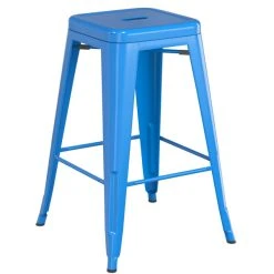 LT&S Alloy Series Lancaster Table & Seating Alloy Series Blue Metal Indoor Industrial Cafe Counter Height Stool With Walnut Wood Seat -Zown Shop 2431530