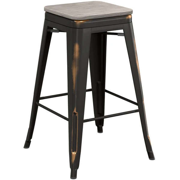 LT&S Alloy Series Lancaster Table & Seating Alloy Series Distressed Copper Metal Indoor Industrial Cafe Counter Height Stool With Gray Wood Seat 2 LT&S Alloy Series Lancaster Table & Seating Alloy Series Distressed Copper Metal Indoor Industrial Cafe Counter Height Stool With Gray Wood Seat - Image 2