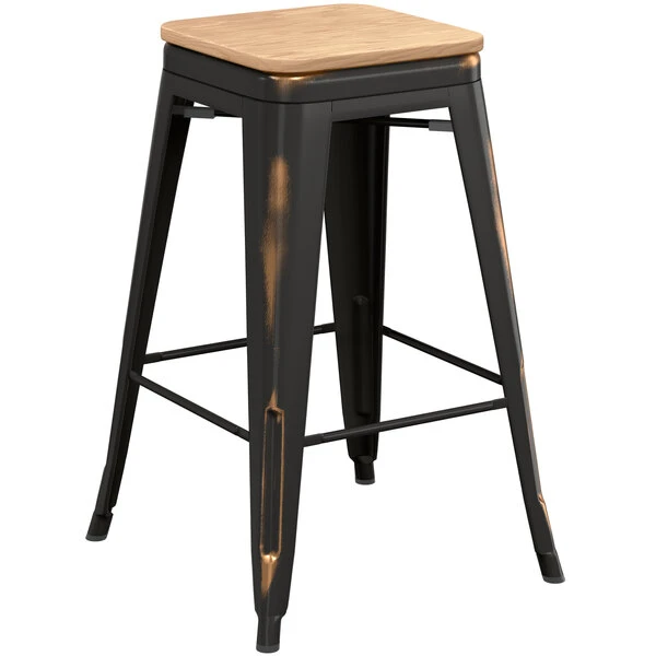 LT&S Alloy Series Lancaster Table & Seating Alloy Series Distressed Copper Metal Indoor Industrial Cafe Counter Height Stool With Natural Wood Seat 2 LT&S Alloy Series Lancaster Table & Seating Alloy Series Distressed Copper Metal Indoor Industrial Cafe Counter Height Stool With Natural Wood Seat - Image 2