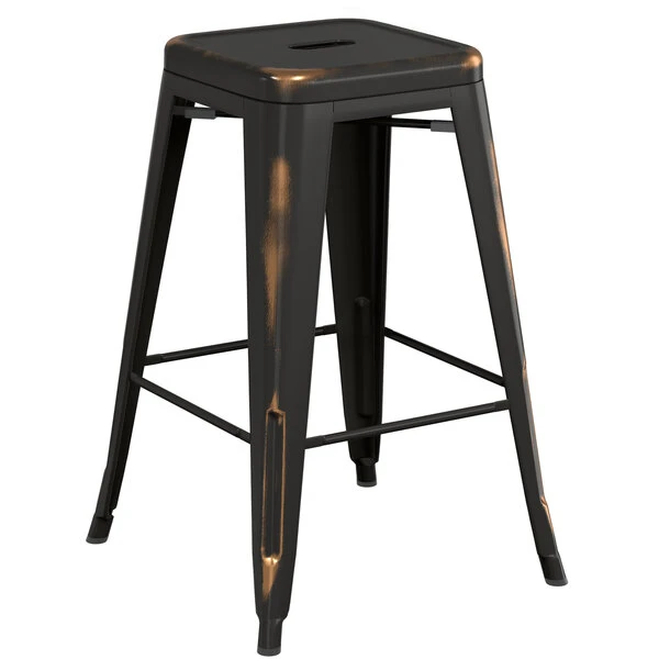 LT&S Alloy Series Lancaster Table & Seating Alloy Series Distressed Copper Metal Indoor Industrial Cafe Counter Height Stool With Natural Wood Seat 3 LT&S Alloy Series Lancaster Table & Seating Alloy Series Distressed Copper Metal Indoor Industrial Cafe Counter Height Stool With Natural Wood Seat - Image 3