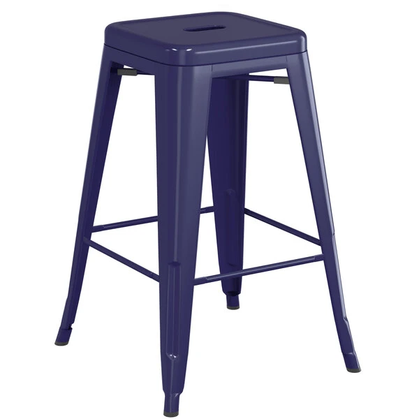 LT&S Alloy Series Lancaster Table & Seating Alloy Series Navy Metal Indoor Industrial Cafe Counter Height Stool With Walnut Wood Seat 3 LT&S Alloy Series Lancaster Table & Seating Alloy Series Navy Metal Indoor Industrial Cafe Counter Height Stool With Walnut Wood Seat - Image 3