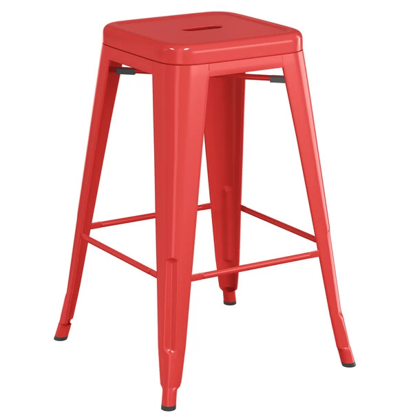 LT&S Alloy Series Lancaster Table & Seating Alloy Series Red Metal Indoor Industrial Cafe Counter Height Stool With Natural Wood Seat 3 LT&S Alloy Series Lancaster Table & Seating Alloy Series Red Metal Indoor Industrial Cafe Counter Height Stool With Natural Wood Seat - Image 3