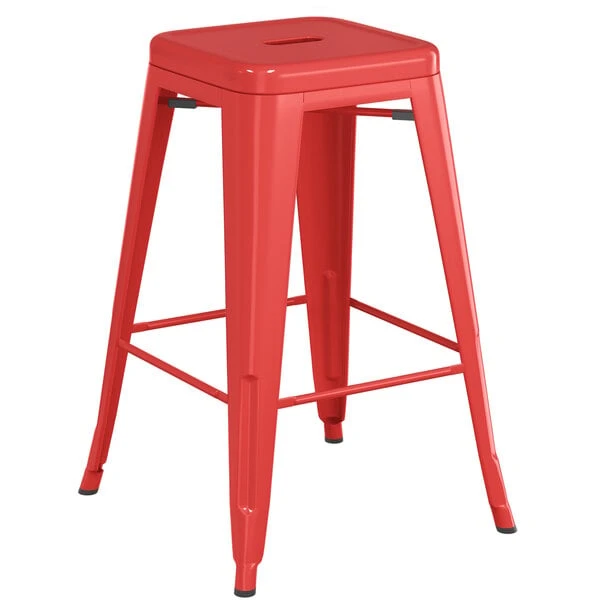 LT&S Alloy Series Lancaster Table & Seating Alloy Series Red Metal Indoor Industrial Cafe Counter Height Stool With Black Wood Seat 3 LT&S Alloy Series Lancaster Table & Seating Alloy Series Red Metal Indoor Industrial Cafe Counter Height Stool With Black Wood Seat - Image 3