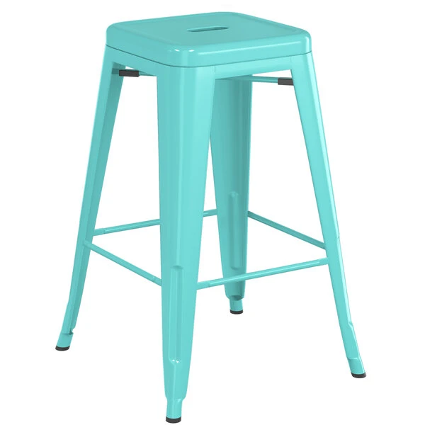 LT&S Alloy Series Lancaster Table & Seating Alloy Series Seafoam Metal Indoor Industrial Cafe Counter Height Stool With Black Wood Seat 3 LT&S Alloy Series Lancaster Table & Seating Alloy Series Seafoam Metal Indoor Industrial Cafe Counter Height Stool With Black Wood Seat - Image 3