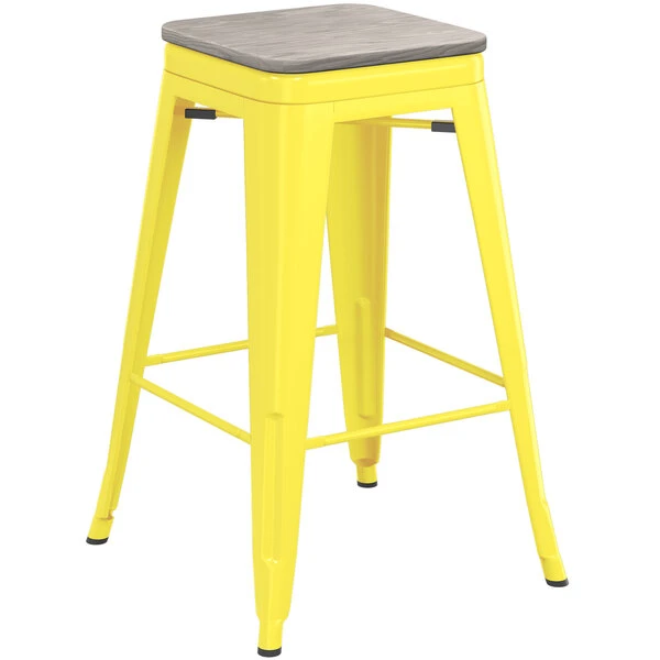 LT&S Alloy Series Lancaster Table & Seating Alloy Series Yellow Metal Indoor Industrial Cafe Counter Height Stool With Gray Wood Seat 2 LT&S Alloy Series Lancaster Table & Seating Alloy Series Yellow Metal Indoor Industrial Cafe Counter Height Stool With Gray Wood Seat - Image 2