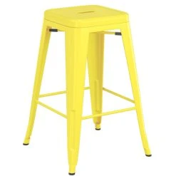 LT&S Alloy Series Lancaster Table & Seating Alloy Series Yellow Metal Indoor Industrial Cafe Counter Height Stool With Natural Wood Seat -Zown Shop 2431579