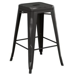 LT&S Alloy Series Lancaster Table & Seating Alloy Series Distressed Black Metal Indoor Industrial Cafe Counter Height Stool With Gray Wood Seat -Zown Shop 2431583