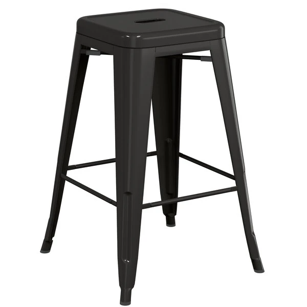LT&S Alloy Series Lancaster Table & Seating Alloy Series Black Metal Indoor Industrial Cafe Counter Height Stool With Black Wood Seat 3 LT&S Alloy Series Lancaster Table & Seating Alloy Series Black Metal Indoor Industrial Cafe Counter Height Stool With Black Wood Seat - Image 3