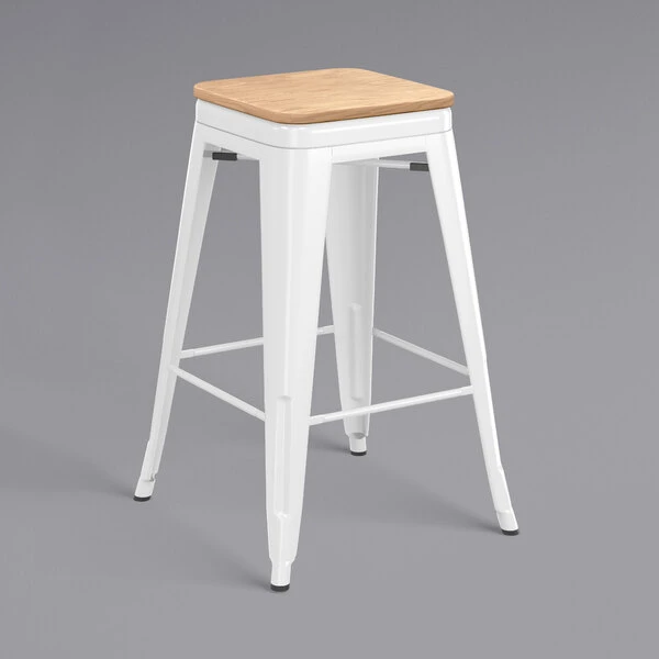 LT&S Alloy Series Lancaster Table & Seating Alloy Series White Metal Indoor Industrial Cafe Counter Height Stool With Natural Wood Seat 2 LT&S Alloy Series Lancaster Table & Seating Alloy Series White Metal Indoor Industrial Cafe Counter Height Stool With Natural Wood Seat - Image 2