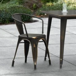 LT&S Alloy Series Lancaster Table & Seating Alloy Series Distressed Copper Metal Indoor / Outdoor Industrial Cafe Arm Chair