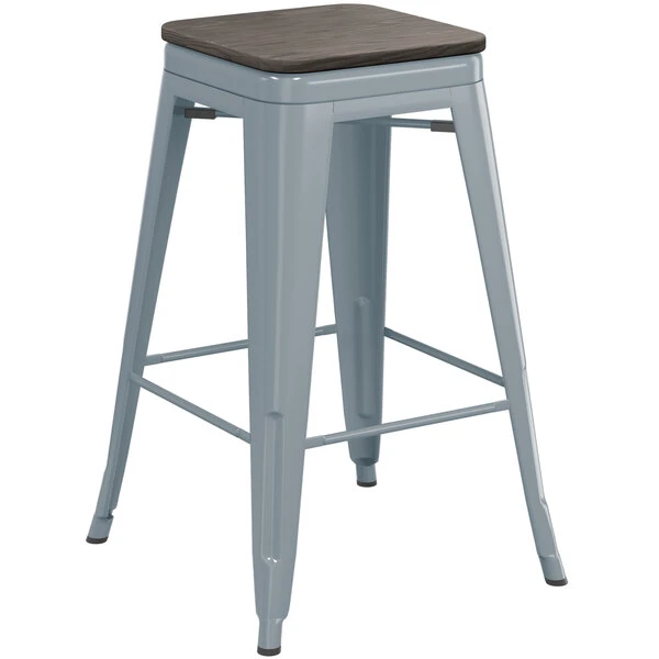 LT&S Alloy Series Lancaster Table & Seating Alloy Series Charcoal Metal Indoor Industrial Cafe Counter Height Stool With Black Wood Seat 2 LT&S Alloy Series Lancaster Table & Seating Alloy Series Charcoal Metal Indoor Industrial Cafe Counter Height Stool With Black Wood Seat - Image 2