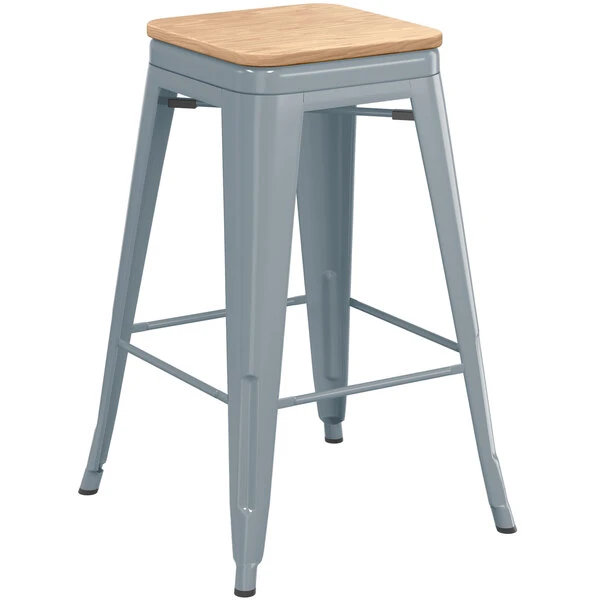 LT&S Alloy Series Lancaster Table & Seating Alloy Series Charcoal Metal Indoor Industrial Cafe Counter Height Stool With Natural Wood Seat 2 LT&S Alloy Series Lancaster Table & Seating Alloy Series Charcoal Metal Indoor Industrial Cafe Counter Height Stool With Natural Wood Seat - Image 2
