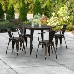 LT&S Alloy Series Lancaster Table & Seating Alloy Series 32" X 32" Distressed Copper Dining Height Outdoor Table With 4 Arm Chairs