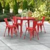 LT&S Alloy Series Lancaster Table & Seating Alloy Series 32" X 32" Distressed Red Dining Height Outdoor Table With 4 Arm Chairs