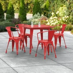 LT&S Alloy Series Lancaster Table & Seating Alloy Series 32" X 32" Distressed Red Dining Height Outdoor Table With 4 Arm Chairs