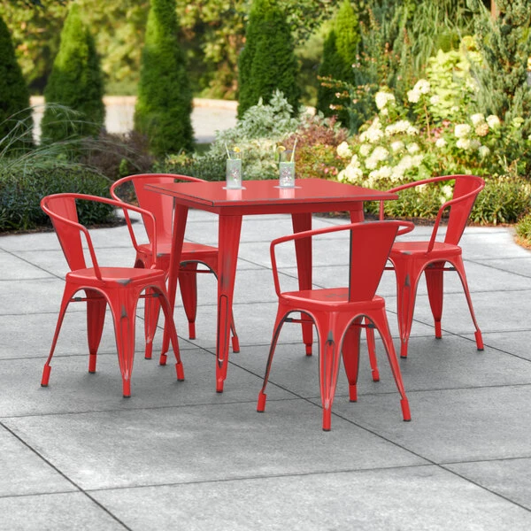 LT&S Alloy Series Lancaster Table & Seating Alloy Series 32" X 32" Distressed Red Dining Height Outdoor Table With 4 Arm Chairs 1 LT&S Alloy Series Lancaster Table & Seating Alloy Series 32" X 32" Distressed Red Dining Height Outdoor Table With 4 Arm Chairs